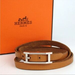 Hermes Behapi bracelet or collar Tan Leather with Silver Buckle